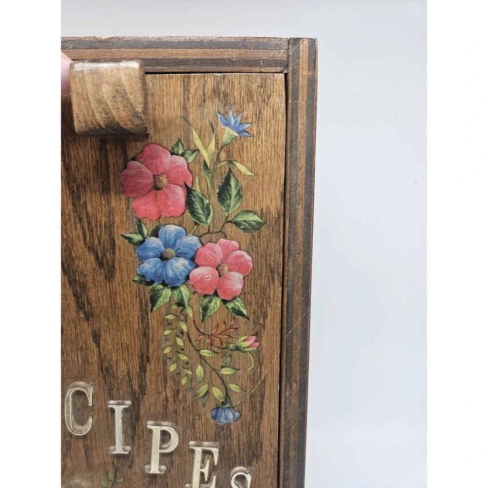 Vintage Wall Mounted Wooden Recipe Box w Fold-out Door